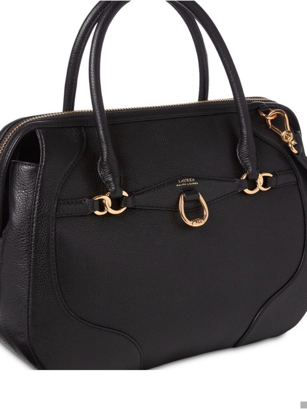 Lauren Ralph Lauren Black Pebbled Leather Satchel with Gold Hardware